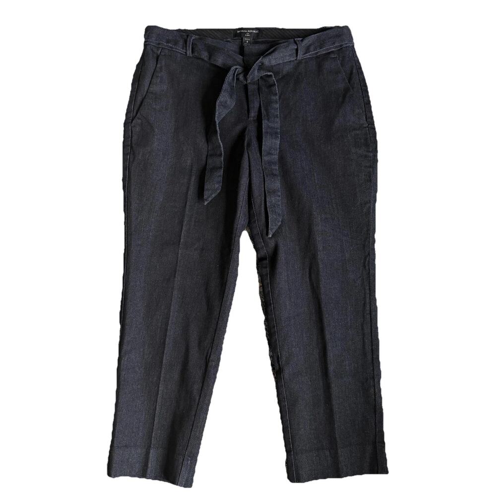 Banana Republic Avery Dress Pants Womens 8P Blue Belted Straight Petite Denim
